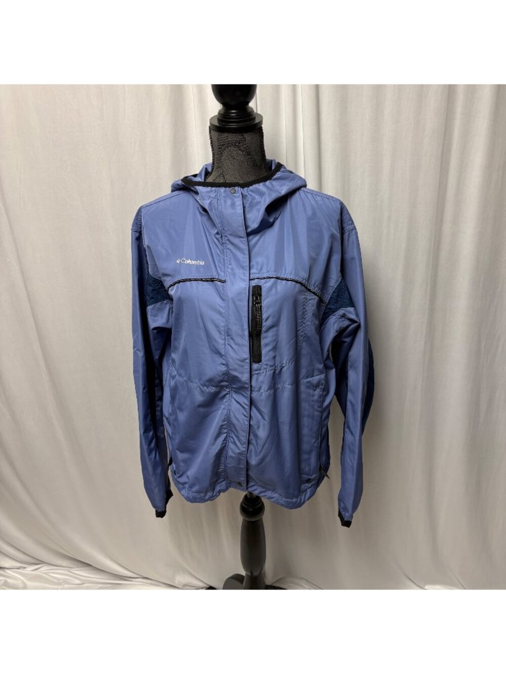 Columbia Hooded Windbreaker Womens Size XL Blue Jacket Lightweight Outdoor Wear